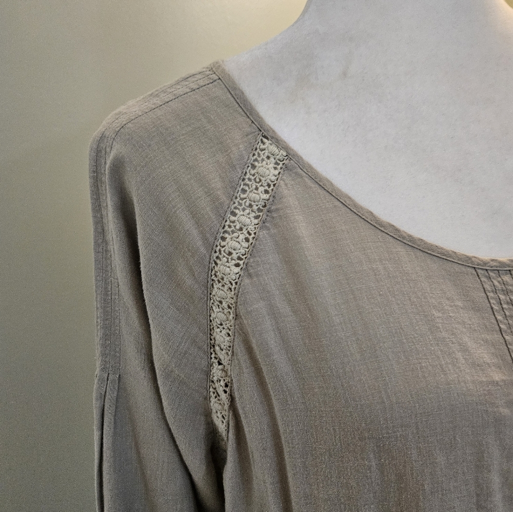J. Jill Taupe Shirt with Lace Trim Women's Size Large L - Picture 5 of 13